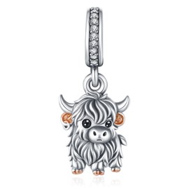 DRINSPER Highland Cow Charm for Bracelets for Women 925 Sterling Silver Birthstone Cow Charms for Jewelry Making Hyland Cow Pendant Cute Animal Lover Gifts