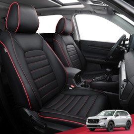 FREESOO for Honda CRV Seat Covers - Custom Fit CRV Seat Covers 2023 2024 2025 EX-L/EX/LX/Sport/Touring/Hybrid - Waterproof Leather CRV Car Seat Cover Full Set - Black & Red
