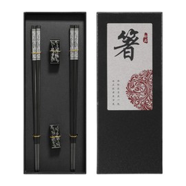 2 Pair Metal Chopsticks Reusable, Metal Chopsticks with Chopsticks Holder Non -Slip Japanese Korean Chopsticks Chinese Chopsticks Gift Set for Kitchen & Dining