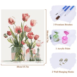YAOYIN Paint by Numbers for Adults, Painting by Numbers on Canvas, Tulip Pattern DIY Oil Paint by Numbers Kits for Kids or Adults Beginner, for Home Decor Without Frame (40x50cm)