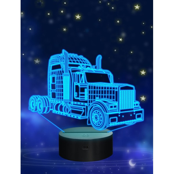FULLOSUN Truck 3D Bedside Lamp, Lorry Illusion Hologram Night Light 16 Colors Changing with Remote Control Kids Bedroom Décor Cool Novelty Birthday Gift Present for Boy Men Baby