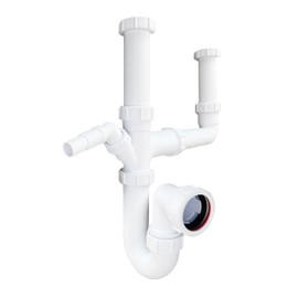 PlumbEZ Double Bowl Sink Waste Kit and Half Bowl Trap Kit - Multi-Fit 1.1/2" 40mm Double Bowl P Trap Kit with Washing Machine Waste Splitter, Sink Waste Kit BS EN 247-1:2002 75mm Water Seal