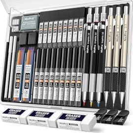 Nicpro 35Pcs Art Mechanical Pencil Set, 3 Pcs Metal Drafting Pencil 0.5 Mm & 0.7