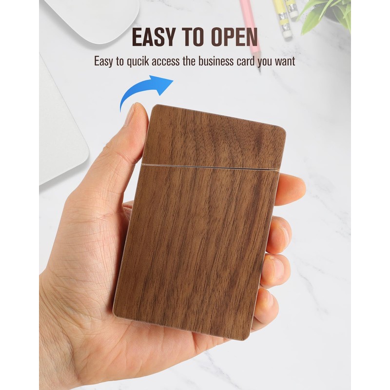 MaxGear Premium Wooden Business Card Holder for Men Natural Wood