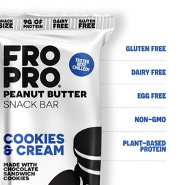 FROPRO Snack Bar - Peanut Butter Snack Bars - Gluten Free, Dairy Free, Non GMO, Plant Based Protein Snacks Bar - Crave-worthy & Great On-the-Go | Cookies and Cream, 12 Pack