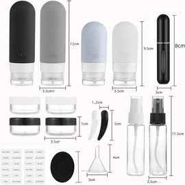 Kit de Viaje Aseo Personal – Set de 20 Esenciales para Viajar, Botellas Aprobadas para Avión, Fugas Controladas Loción, Champú, Acondicionador y Gel de Ducha