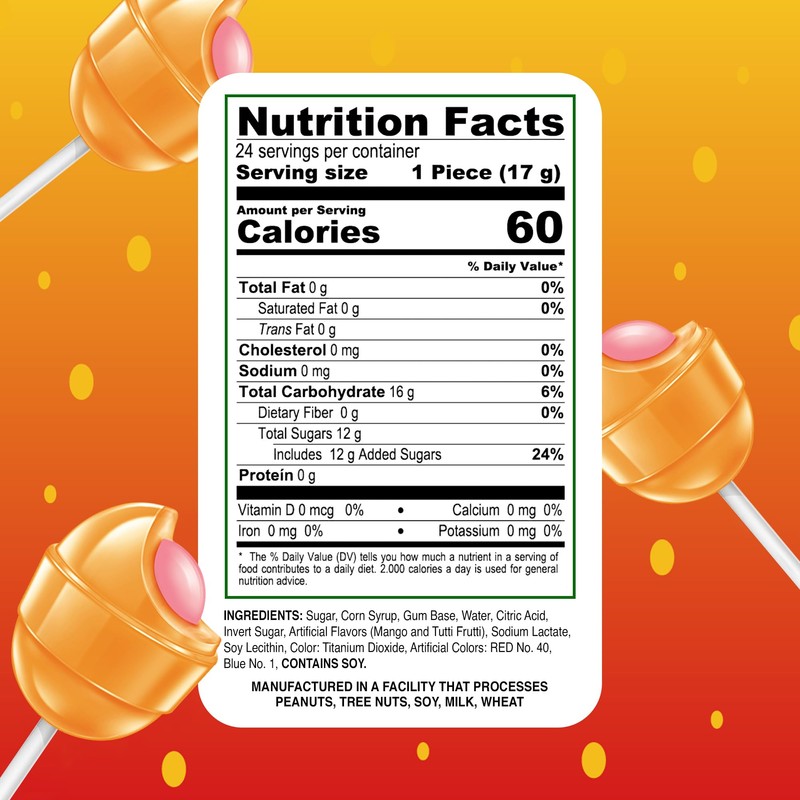 Colombina Bon Bon Bum Lollipops Mango Flavor, 24 Count (Pack