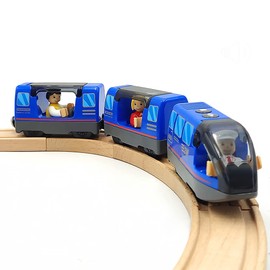 DSHMIXIA Battery Operated Train Set for Wooden Track Toys - Action Locomotive with Magnetic Connection (Blue, Ages 3-5)