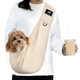 PAWPUBBY Dog Sling Carrier for Small Dogs Cats up to 15 lbs - Hands Free Puppy Carrier Bag (Plus Size L) - Ergonomic Padded Shoulder Strap & Safety Hook Based on Owner's Bust Length, Apricot