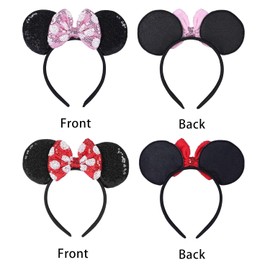 2 Pcs Mouse Costume Ears, Shiny Bows Mouse Ears Headbands for Birthday Parties, Themed Events, A Perfect Addition to Your Trip Essentials and Accessories for Women