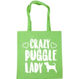 Hippowarehouse Crazy puggle lady - dog Tote Shopping Gym Beach Bag 42cm x38cm, 10 litres