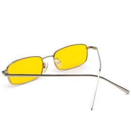 JCTAIFOO Retro Rectangle Sunglasses for Women Men Square Narrow Hip Hop Small Frame Sunglasses, Silver/yellow