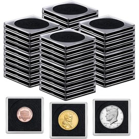 Auch 50Pcs Adjustable Acrylic Coin Collection Cases with Sponges, Coin Snap Holder, Silver Dollar Protection Cases for Collectors, Coin Dollar Bill Collection Supplies (50Pcs Coin Cases)