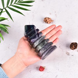 JIC Gem JIC Gem Natural Colorful Fluorite Crystal Carved Tower Multi-Storey Healing Crystal Wenchang Tower Statue Decoration Feng Shui Crystal Tower Collection Meditation Grid(0.8-1.3 lbs)