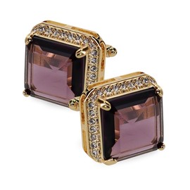Large Big Square Crystal Color Stone Cuff Links for Men – Suit Cufflinks (Purple/Gold, CL-7010)