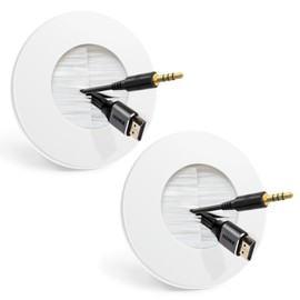 LEENUE TV Cable Hider for Wall Mounted TV, Slim Round Brush Wall Grommet with Hole Saw Drill Attachment for Easy Installation, In Wall Cable Management for Cables Pass Through, White 2-Pack