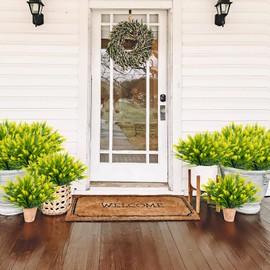 Agusbagli 24 Bundles Artificial Grass Fake Plants, Outdoor Fake Monkey Grass Greenery UV Resistant Faux Plastic Shrubs Arrangement for Patio Garden Porch Home Window Hanging Planter Decor - Yellow