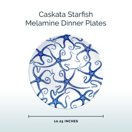 Caskata Starfish Melamine Dinner Plates, Set of 4 | Dinner Plates for Entertaining and Everyday Use | Perfect for Home, Beach, Pool and Gifting | Blue on White Color | 10.25 in