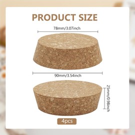 BENECREAT Pack of 4 Conical Cork Stoppers, 78 - 90 mm Natural Softwood Cork Bottle Caps for Wines, Decorative Bottles, Glasses, Art, DIY Crafts