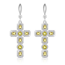 Linawe Cross Earrings Dangling, Women's Earrings in Silver and Gold, Fashion Jewellery Earrings, Crystal Rhinestones, Moissanite Cross Pendant Earrings, Birthstone Earrings Set, Copper Brass Cubic