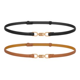 WERFORU Pack of 2 Leather Skinny Women Belt Fashion Women's Thin Leather Waist Belt for Dresses with Gold Buckle, A-Black+Brown