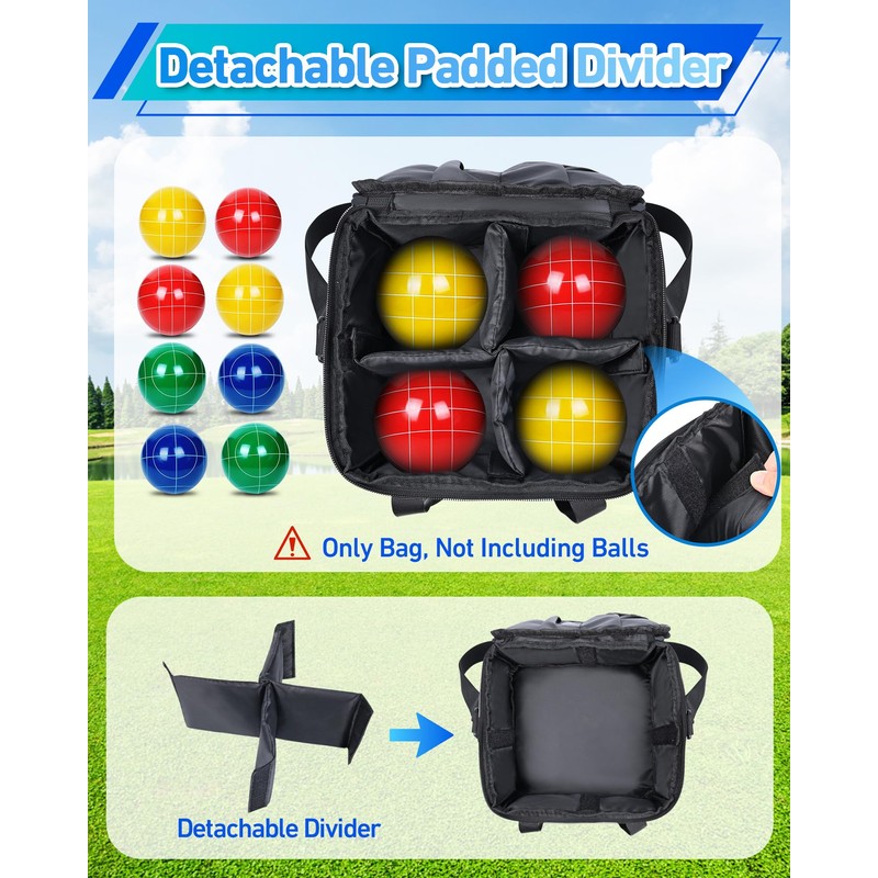 Bocce Ball Bag,Portable Bocce Ball Storage Case Holds 8 Balls,Double-Layer