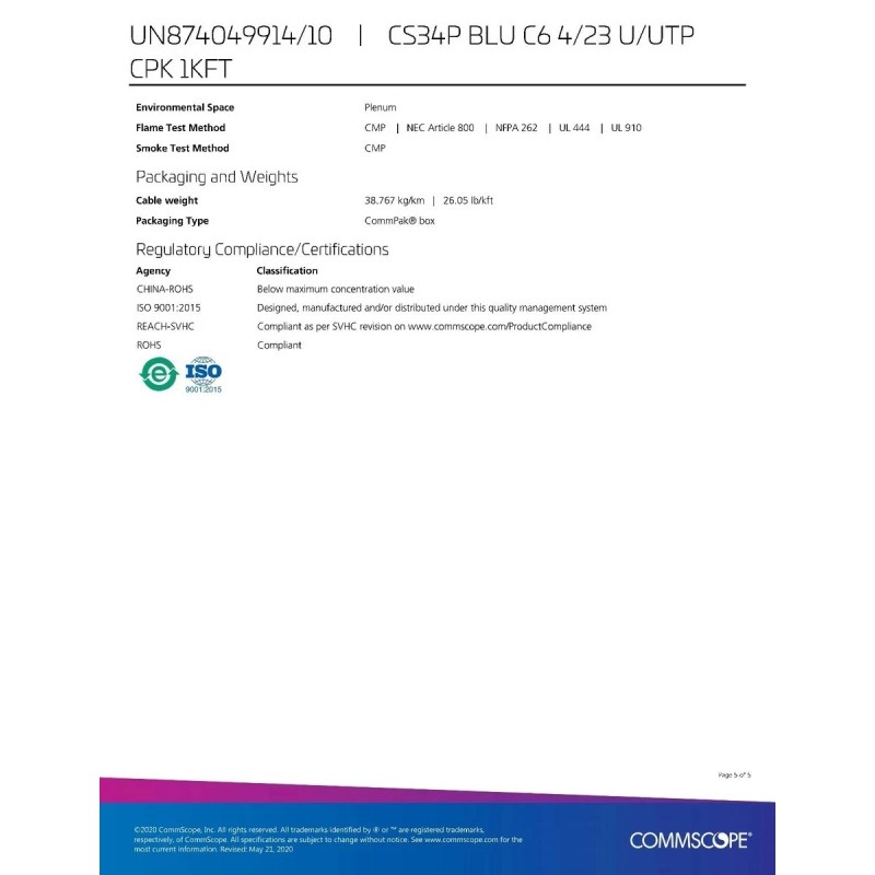 Commscope CS34P 23/4P Cat6 F/UTP WebTrak Plenum Shield Network Cable