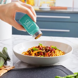 Turquoise Salt and Pepper Shakers Set - Teal Farmhouse Kitchen Decor and Accessories - Cute Glass Salt Shaker for Kitchen and Table, RV, Camp,BBQ