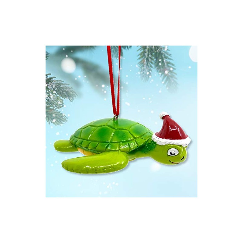 Sea Turtle with Santa Hat Christmas Tree Ornament
