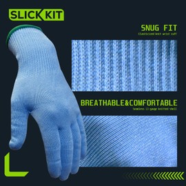 SLICK KIT Cut Resistant Gloves, ANSI A6 Food Safe Heat Resistant Gloves for Kitchen, Butchery, Industrial, Construction, 1 Pair, Blue (Large/9)