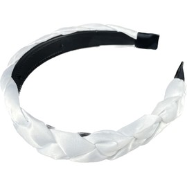 White satin braided headband soft fabric covered band grip teeth braid 7/8 inch wide satin braid headband