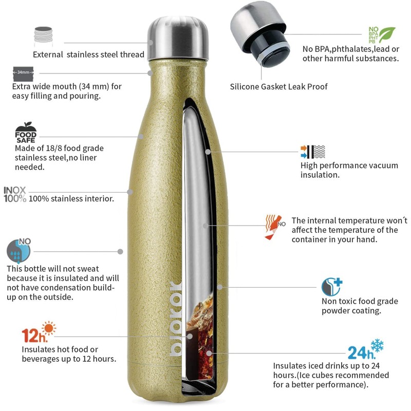BJPKPK Insulated Water Bottles 17oz,Leak Proof Stainless Steel Water Bottle