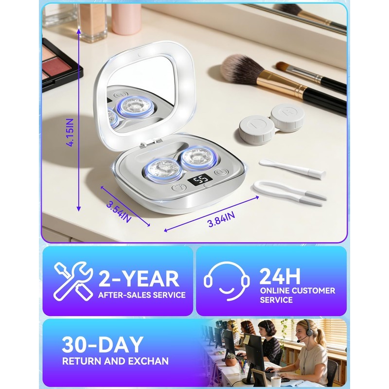 Pro 3.0 Portable Ultrasonic Contact Lens Cleaner【Rechargeable】【50KHz Germany Super Motor】【Top1