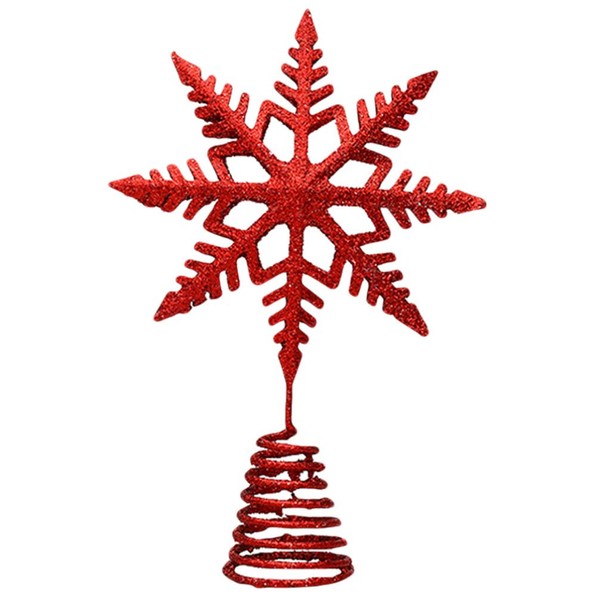 OSALADI Christmas Tree Topper Metal Iron Glitter Snowflake Tree Top for Christmas Tree Decorations Gifts Red