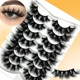 loladook Dramatic Lashes Mink 20mm 3D Big Long Fluffy Mink Lashes Cat Eye 25mm Thick D Curl Strip Lashes Pack Wispy False Eyelashes Natural Look