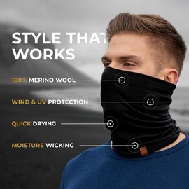 menique Men's Neck Gaiter Multifunctional Windproof Gaiter 100% Merino Wool, black