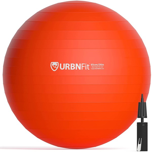 URBNFit Exercise Ball - Balance Balls (Ballon Exercice) Yoga, Pilates, Fitness, Stability, Workout, Home Fitness Equipment - Anti-Burst Swiss Ball Chair w/Pump (65CM Red)