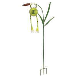 Sunset Vista Designs Froggy Hanging from Cattail Garden Stake with Solar Powered Light, 48"