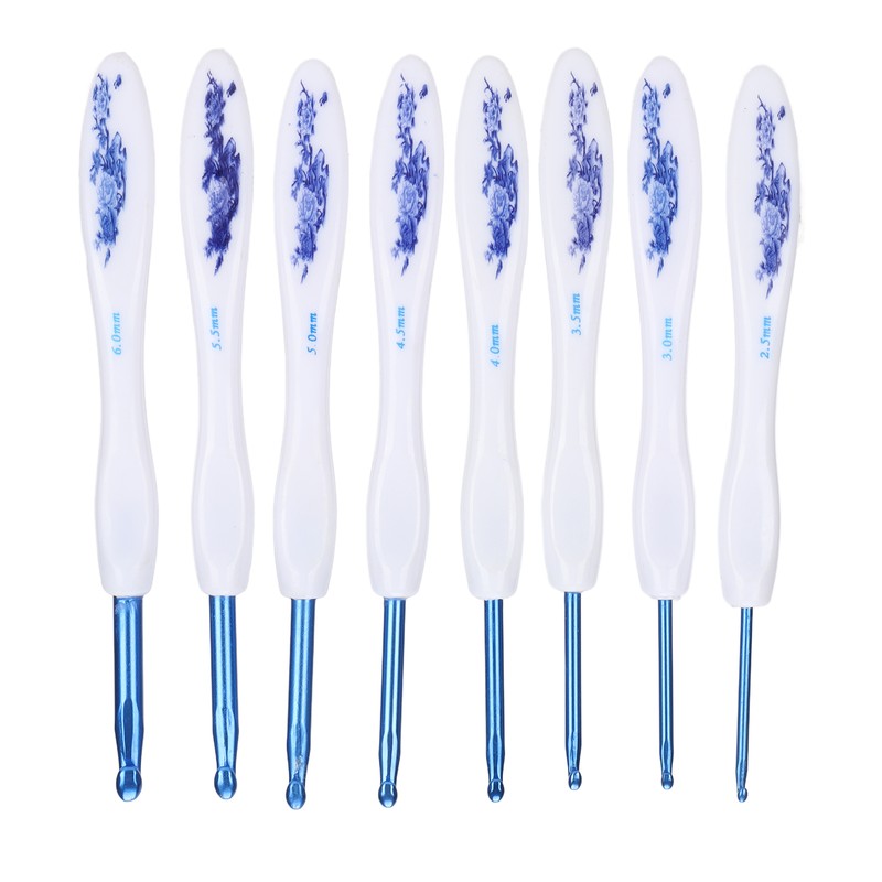 8pcs Crochet Hooks Curved Soft Handle Comfortable Portable Knitting Tool