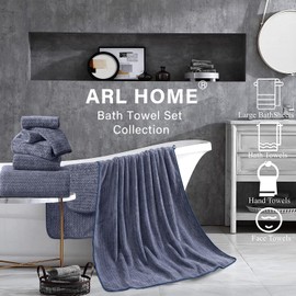 Extra Large Bath Towel Set 35"x70"Oversized Bath Sheet Set Cozy Soft Microfiber Bath Towel Jumbo Navy Blue Bathroom Towel Quick Dry Absorbent Towel Set for Bathroom,Hotel,Guests,Shower,Spa,Pack of 4