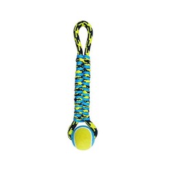 Dog Toys 14.5" Tough Rope Tug & Tennis Ball Paracord Fetch Chew Blue Yellow or Set of Both (Yellow)