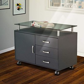 TECHNI MOBILI Rolling Storage Cabinet With Frosted Glass Top. Color: Graphite