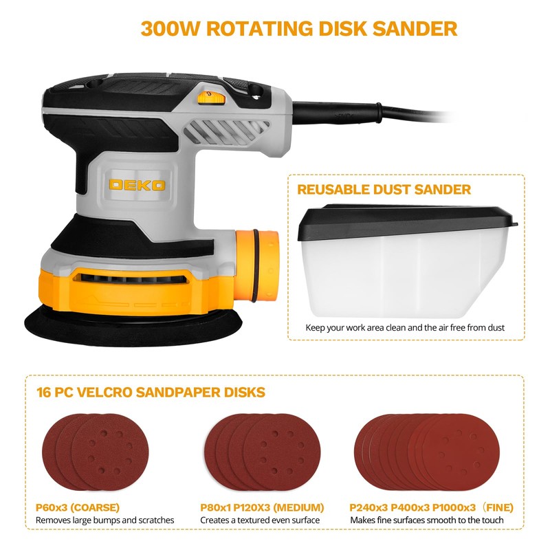 Orbital Sander Corded Hand Sander: DEKOPRO 5" Random Orbital Sander
