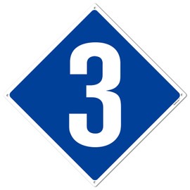 8x8 inch Metal Number Sign 3, Diamond Parking Spot Aluminum Signs, Yard Man Cave Curbside Number, Blue/White, Ideal for Outdoor and Indoor Use