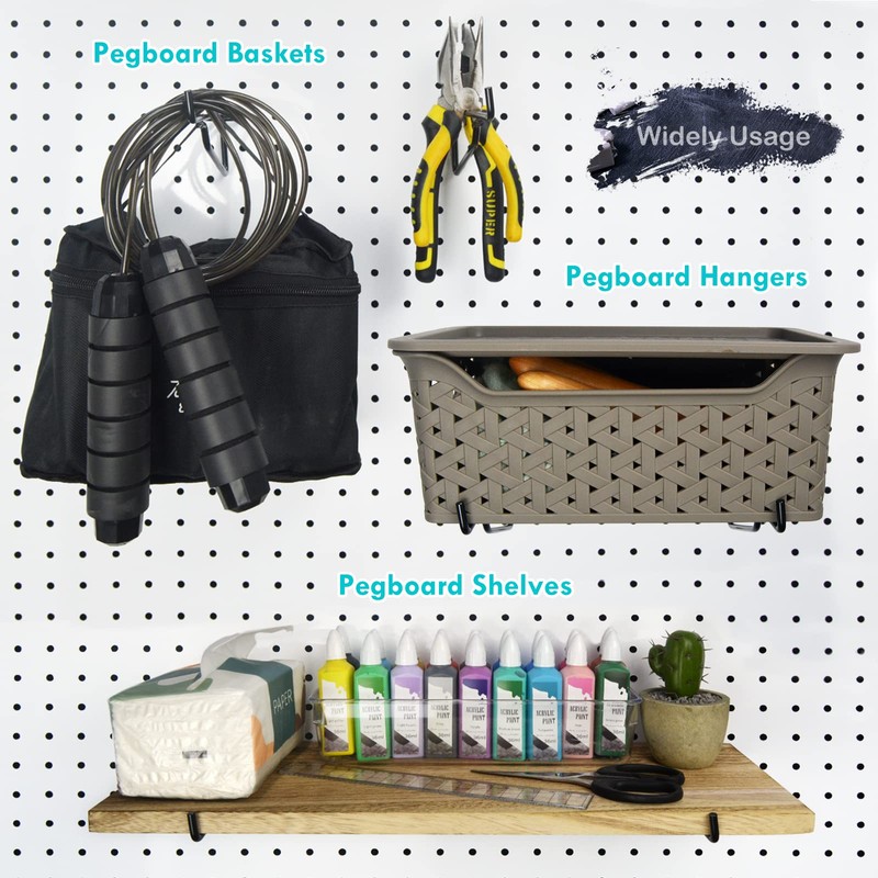 Pegboard Shelf Hooks, 8PACK 6" Black Metal Utility Hook Set,