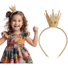 FUKPO Crown Princess Girls Gold Crown Headband Princess Crown Children Women Adults Headband with Crown Birthday Fancy Dress