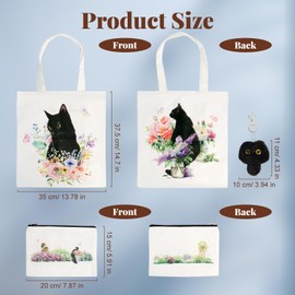 NVGVUP Cat Tote Bag, Canvas Tote Bag and Makeup Bag for Women, Reusable Shopping Bag with Pocket, Casual Bag with a Plush Toy Cat Keyring, Gifts for Women Teachers Girls Friends Sister