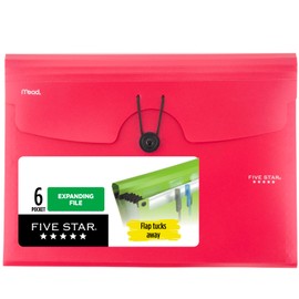 Five Star 6-Pocket Expanding File, Fire Red (350100B-ECM)