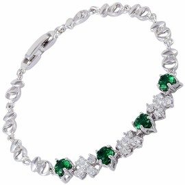 Riva Tennis Bracelet [18 cm/7 Inch] with Round Cut Gemstone Zirconia CZ [6 Colours Available] in 18K White Gold Plated, Simple Modern Elegance, Brass