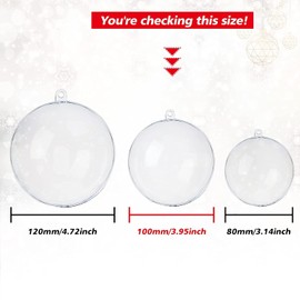 Luxtea DIY Clear Acrylic Plastic Fillable Ornaments Ball for Christmas, Wedding, Party, Home Decor (3.9''/20ct)